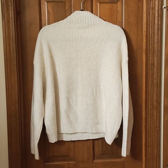 Loft boxy cable knit oversized sweater chunky top ivory minimalist chic Sm - Picture 2 of 7